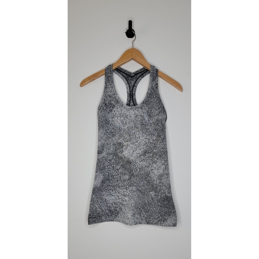 Lululemon Cool Racerback II‎ Tank Women's Size 4 Luon Spray Jacquard White Black
